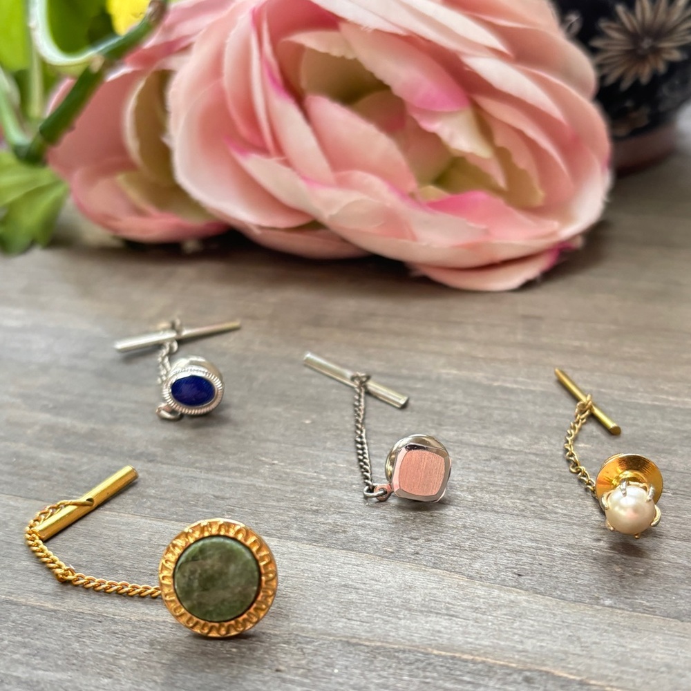 4 Vintage Tie Tacks with Chains